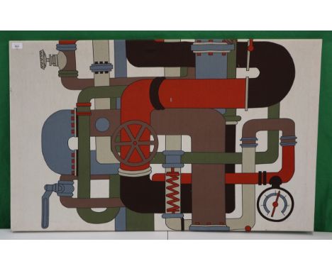 Abstract art fabric print of pipes and valves - Approx 114cm x 71cm