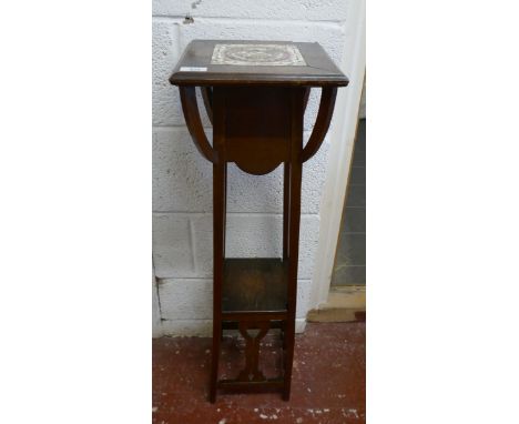 Arts and Crafts oak plant stand with period tile insert circa 1900 