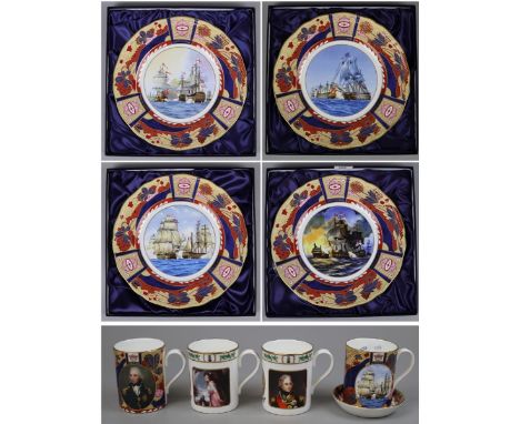 4 Royal Worcester boxed plates together with 4 mugs, 1 with coaster all associated with Horatio Nelson 