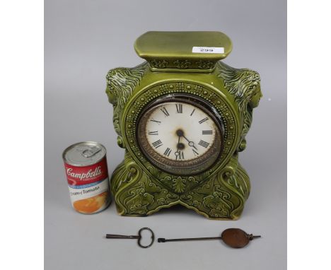 Unusual green ceramic Aesthetic movement mantle clock 