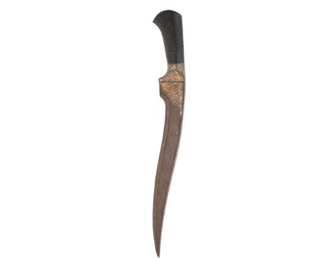 with recurved reinforced blade of T-section, decorated over its surface with a watered pattern and with a panel of scrolling 