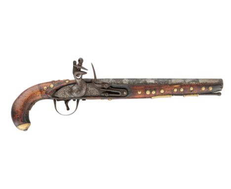 with tapering barrel moulded at the muzzle, export lock engraved with an elephant, stamped ‘Warranted’ on the tail and fitted