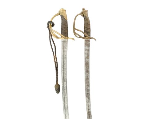 the first based on the model of 1841, with etched blade, copper alloy triple-bar hilt with chiselled details, and wire-bound 