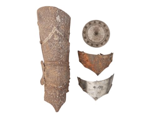&nbsp;AND A BESAGUE IN LATE 16TH CENTURY GERMAN STYLE, ALL 19TH CENTURY
The cuisse formed of two lames embossed to simulate f