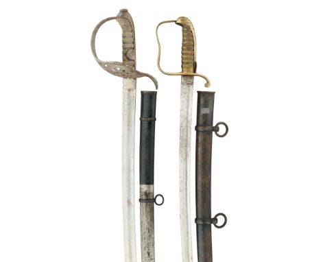 of regulation type, the first with fullered blade signed ‘Weyersberg &amp; Stamm, Solingen’, pierced steel hilt (grip binding