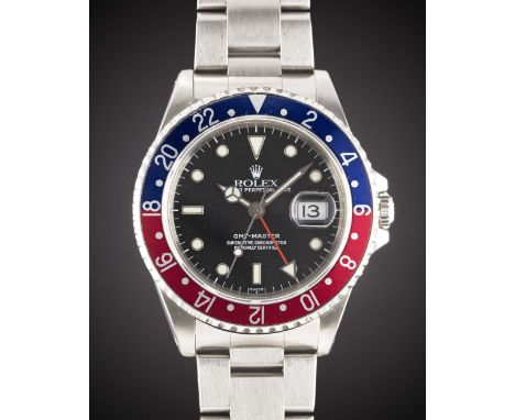 A GENTLEMAN'S STAINLESS STEEL ROLEX OYSTER PERPETUAL DATE GMT MASTER "PEPSI" BRACELET WATCHCIRCA 1999, REF. 16700 LAST YEAR O