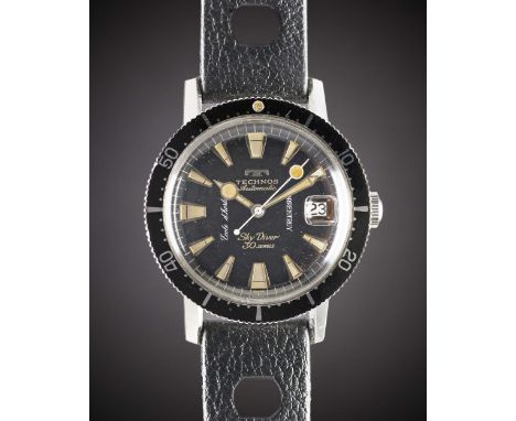A GENTLEMAN'S STAINLESS STEEL TECHNOS SKY DIVER ECOLE D'HORLOGERIE PORRENTRUY AUTOMATIC DIVERS WRIST WATCHCIRCA 1960s, WITH G
