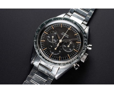 A VERY RARE GENTLEMAN'S STAINLESS STEEL OMEGA SPEEDMASTER CHRONOGRAPH BRACELET WATCHCIRCA 1962, REF. 2998-5 WITH "ALPHA" HAND