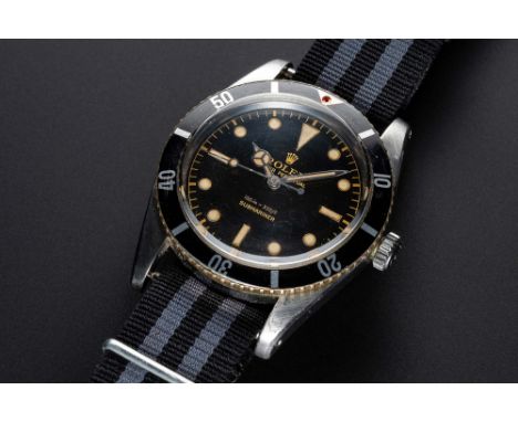 A VERY RARE GENTLEMAN'S STAINLESS STEEL ROLEX OYSTER PERPETUAL SUBMARINER WRIST WATCHCIRCA 1957, REF. 6536-1 "SMALL CROWN" WI