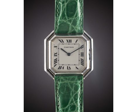 A GENTLEMAN'S 18K SOLID WHITE GOLD CARTIER CEINTURE AUTOMATIC WRIST WATCHCIRCA 1980Movement: Automatic, signed Cartier.Case: 