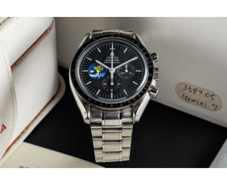 A RARE GENTLEMAN'S STAINLESS STEEL OMEGA SPEEDMASTER PROFESSIONAL "GEMINI VII" MISSIONS CHRONOGRAPH BRACELET WATCHCIRCA 1997,