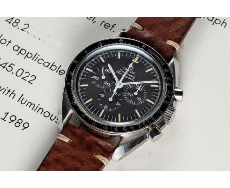 A GENTLEMAN'S STAINLESS STEEL OMEGA SPEEDMASTER PROFESSIONAL CHRONOGRAPH WRIST WATCHDATED 1989, REF. ST 145022 APOLLO XI 20TH