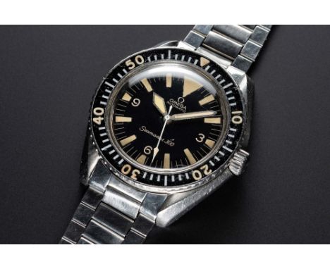 A RARE GENTLEMAN'S STAINLESS STEEL OMEGA SEAMASTER 300 "BIG TRIANGLE" AUTOMATIC BRACELET WATCHDATED 1968, REF. 165.024 WITH "
