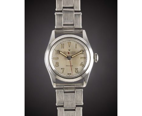 A GENTLEMAN'S STAINLESS STEEL ROLEX OYSTER SPEEDKING PRECISION BRACELET WATCHCIRCA 1940s, REF. 4220 WITH LUMINOUS MARKERS & H