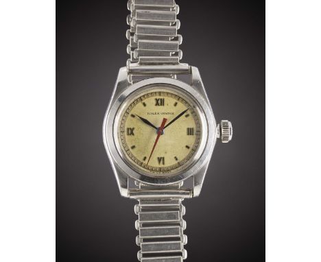 A GENTLEMAN'S STAINLESS STEEL ROLEX OYSTER BRACELET WATCHCIRCA 1940, RETAILED BY MAPPINMovement: 15J, manual wind 'Patented S