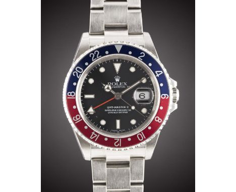 A GENTLEMAN'S STAINLESS STEEL ROLEX OYSTER PERPETUAL DATE GMT MASTER II "PEPSI" BRACELET WATCHCIRCA 2004, REF. 16710TMovement