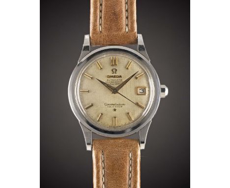 A GENTLEMAN'S STAINLESS STEEL OMEGA CONSTELLATION CALENDAR CHRONOMETER WRIST WATCHCIRCA 1958, REF. 2943 2 SC WITH SILVER "HON