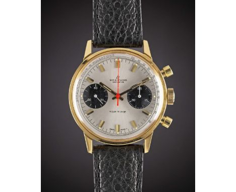 A GENTLEMAN'S "NOS" GOLD PLATED BREITLING TOP TIME CHRONOGRAPH WRIST WATCHCIRCA 1969, REF. 2000-33 WITH PULSATIONS SCALE "PAN