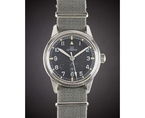 A RARE GENTLEMAN'S STAINLESS STEEL BRITISH MILITARY ROYAL NAVY LEMANIA WRIST WATCHDATED 1965, REF. 920-64 ISSUED TO ROYAL NAV