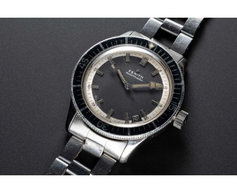 A RARE GENTLEMAN'S STAINLESS STEEL ZENITH "SUB SEA" AUTOMATIC DIVERS BRACELET WATCHCIRCA 1969, REF. A3630Movement: 25J, autom