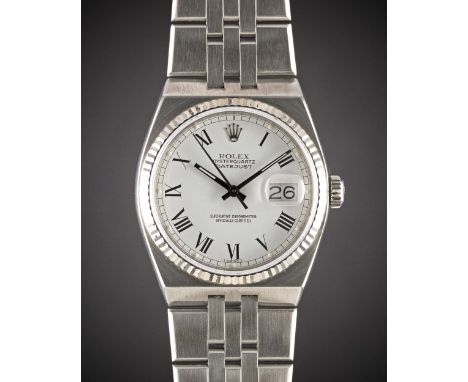 A GENTLEMAN'S STEEL & WHITE GOLD ROLEX OYSTERQUARTZ DATEJUST BRACELET WATCHCIRCA 1984, REF. 17014 WITH WHITE BUCKLEY DIALMove