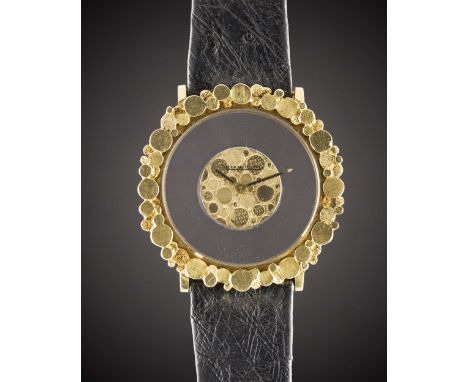 A RARE LARGE 18K SOLID GOLD JAEGER LECOULTRE "MYSTERY" WRIST WATCHCIRCA 1970sMovement: Manual back wind, signed Jaeger-LeCoul