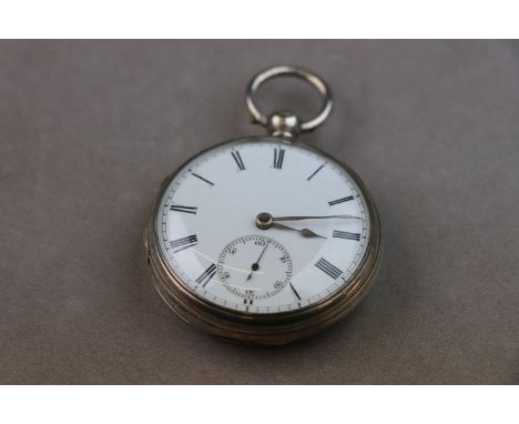 Victorian silver open face key wind pocket watch, white enamel dial and subsidiary seconds dial, black Roman numerals and min