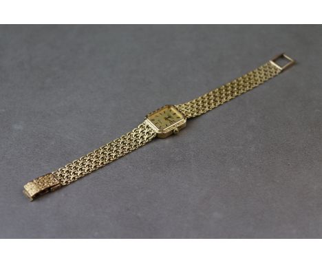 Vintage Ladies 9ct Gold Quartz Longines cocktail watch with fixed 9ct Gold mesh strap, movement cal.L960.2 and numbered 55445