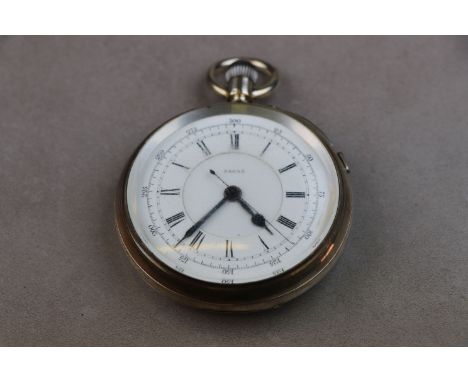 Victorian silver open face centre seconds chronograph key wind large pocket watch, white enamel dial, black Roman numerals an