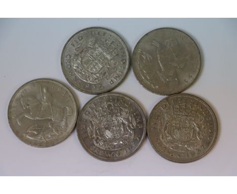 Five vintage Silver Crown coins to include George V & VI
