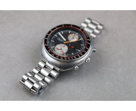 Gents Stainless Steel Seiko Automatic Chronograph wristwatch, with black or dark blue dial, two silvered sub dials, day/ date