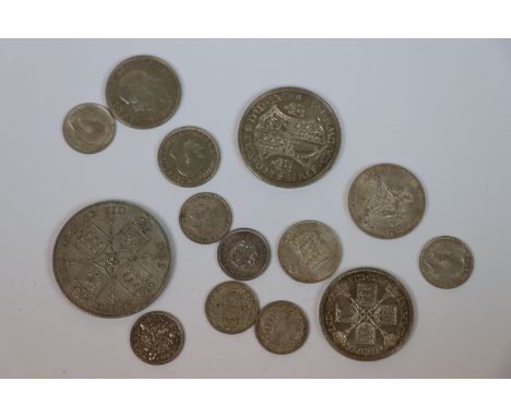 Small collection of vintage UK Silver coinage mainly in VF condition to include; Victorian Crown, George V Half Crown etc