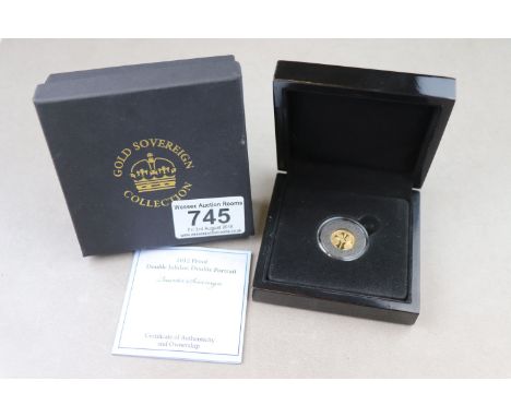 Cased The London Mint Office Gold Sovereign Collection Quarter Sovereign, 2012 Proof Double Jubilee, Double Portrait coin wit