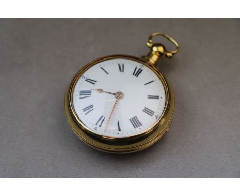 George III 18ct yellow gold pair case key wind fusee pocket watch, white enamel dial (small repair) black Roman numerals and 