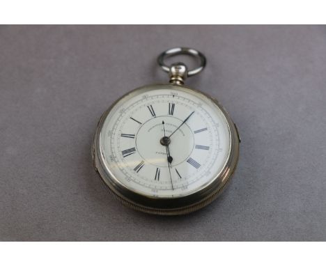 Victorian silver open face centre seconds chronograph key wind pocket watch, white enamel dial signed Improved Chronograph 34