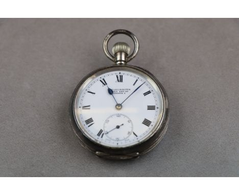 Early 20th century silver open face top wind pocket watch, white enamel dial and subsidiary seconds dial, signed Spiegel Halt