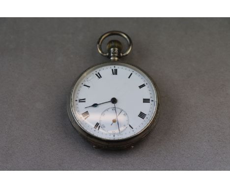 George V silver open face top wind pocket watch, white enamel dial and subsidiary seconds dial, black Roman numerals and minu