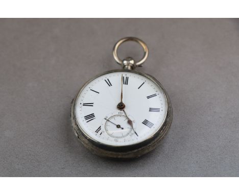 Victorian silver open face key wind pocket watch, white enamel dial and subsidiary seconds dial (hairline cracks to dial), bl