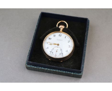 George V J.W. Benson 9ct yellow gold open face top wind pocket watch, signed white enamel dial and subsidiary seconds dial, b