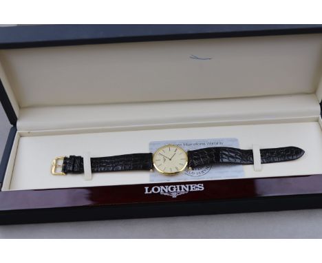Boxed Gents Longines "La Grande Classique" wristwatch cal.L4 709 2, Gold plated case with engine turned finish to the cream m