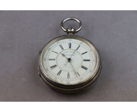 Victorian silver open face centre seconds chronograph key wind pocket watch, cream enamel dial (hairline cracks to dial) blac