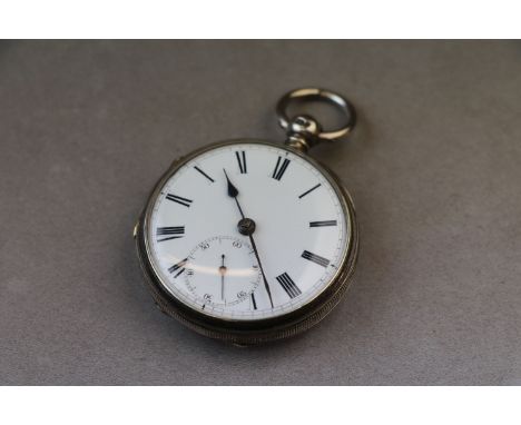 Victorian silver open face key wind fusee pocket watch, white enamel dial and subsidiary seconds dial (chipped to edge) black