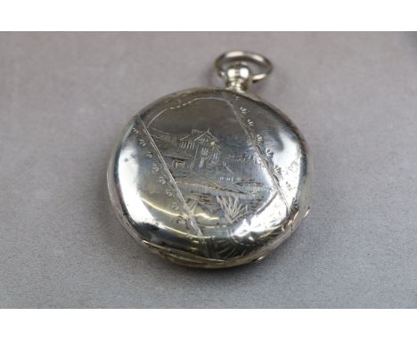 White metal full hunter Rail Road Time Keeper key wind pocket watch, white enamel dial and subsidiary seconds dial (repair to