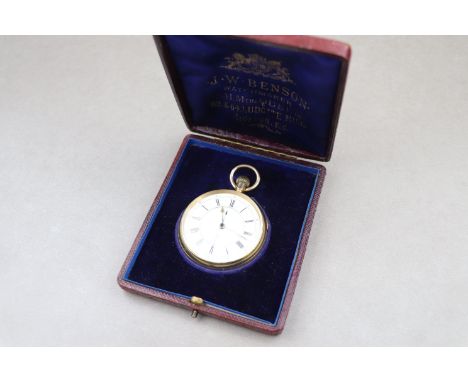 Victorian 18ct yellow gold centre seconds open face top wind pocket watch, white enamel dial, black Roman numerals and minute