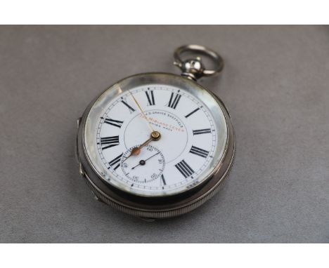 J G Greaves Sheffield, The Midland Lever silver open faced pocket watch, white enamel dial and subsidiary dial with black Rom