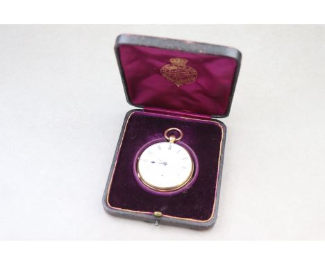 Victorian 18ct yellow gold open face key wind pocket watch, white enamel dial and subsidiary seconds dial signed E. F. Ashley