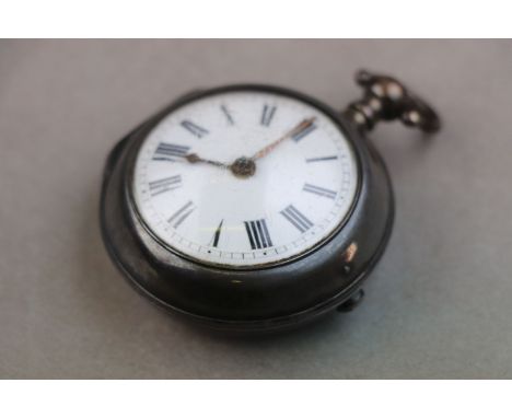 George III silver pair case pocket watch by Levi Emanuel of Canterbury, white enamel dial with black Arabic numerals and blac