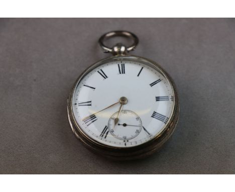 Victorian silver open face key wind fusee pocket watch, white enamel dial and subsidiary seconds dial (small hairline cracks 