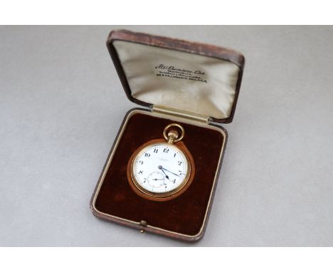 George V J.W. Benson 9ct yellow gold open face top wind pocket watch, signed white enamel dial and subsidiary seconds dial, b