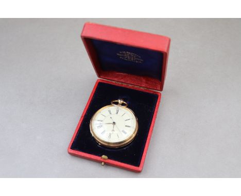 Victorian 18ct yellow gold centre seconds chronograph key wind pocket watch, cream enamel dial, black Roman numerals and minu